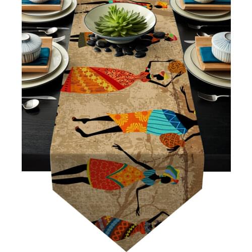 Table Runners African Woman Dance Culture Vase Modern Table Runner Cloth Dining Decoration for Wedding Party Home Office