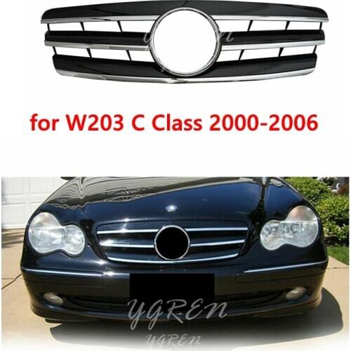 Front Grille Grill Black with Chrome ABS Fit for Mercedes Benz W203 C230 C320 C240 2001-2006