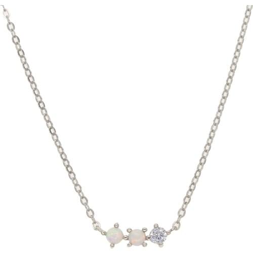 Drop Shipping Wholesale Romantic Sweet round white Opal cz Necklace for Women Girls 100% 925 silver delicate tiny cute necklace