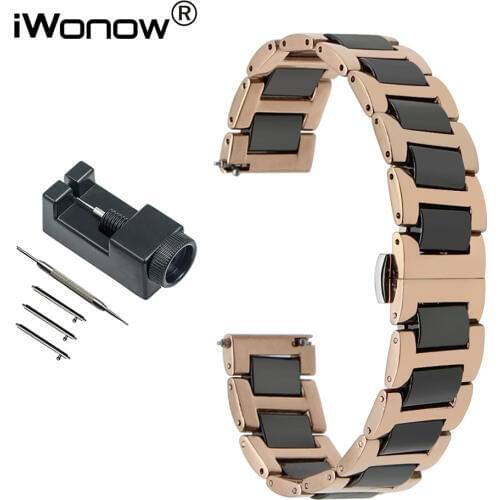 Ceramic & Stainless Steel Watch Band 12 14 16 18 20 22mm for Armani Men Women Quick Release Strap Wrist Belt Black Gold Silver