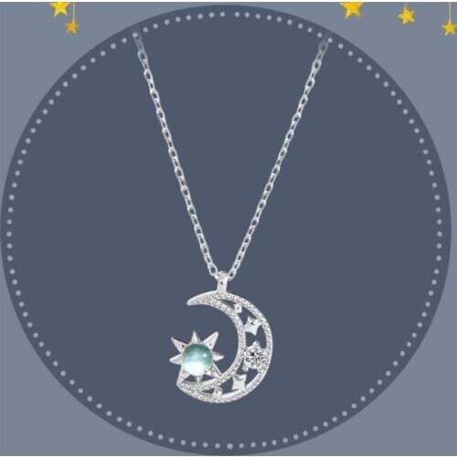 Luxury Zircon Moon Sun Design Pendant Necklace Girls Jewelry Charm 925 Sterling Silver Necklace For Women Bride Wedding Bijou