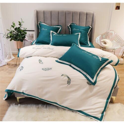 Luxury 80S Egyptian cotton Embroidered Bedding sets Queen King Princess Duvet cover Bed sheet set Pillowcases 4/6pcs white green