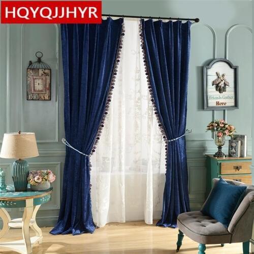 Custom-made high-end American bedroom floor curtains Blackout Classic luxury solid color curtains for Living Room /kitchen