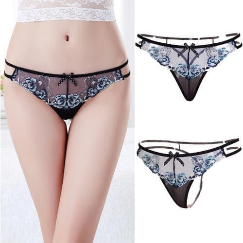 Sexy embroidery sex panties Women hot erotic thong for sex Women summer open crotch knickers for girls Tangas women sexy erotic