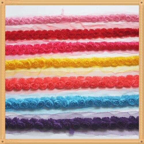 15/40y 3cm Chiffon Cloth Rosette Flower Lace Trim For Baby Girls Rompers Jumpsuit Dress Clothes Sewing Trim Home Decor Supplies