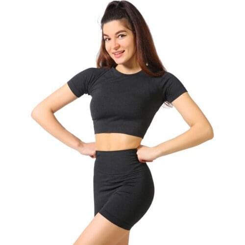 Sports Suit 2020 New Seamless Yoga Short-Sleeved Shorts T-shirt Tight Set Quick-Drying Fitness 2-Piece