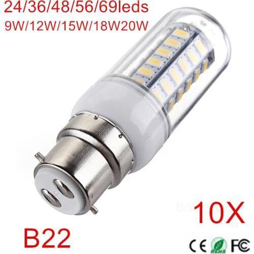 High Power AC220V 230V 240V LED Lamp 5730 SMD LED Bulb B22 Corn 24 36 48 56 69 Leds 9W/12W/15W/18W/20W LED Light Candel Lighting