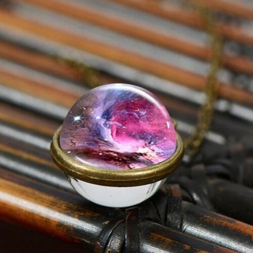 Luminous Solar System Planet Galaxy Double Side Glass Astronomy Pendant Necklace Luminous Double-Sided Necklace