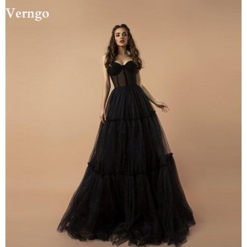 Verngo 2021 Black Dotted Tulle A Line Prom Dresses Sweetheart Corset Long Evening Gowns Women Stylish Party Formal Dress