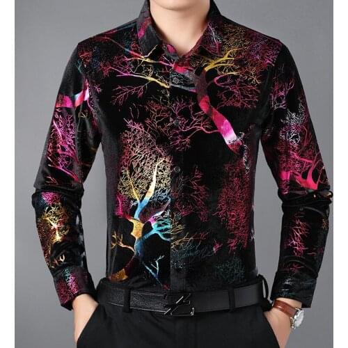 Spring gold velvet long sleeves t shirt men streetwear camisetas men t shirts bronzing print loose homme camisetas hombre