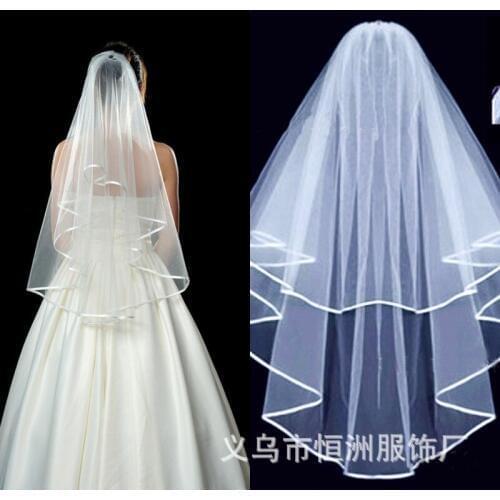 Vintage Wedding Accessories 80*60cm Ribbon Edge White Simple Wedding Veils Two Layer Elegant Bridal Veil veu de noiva LT014
