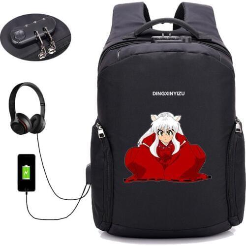 Japan anime Inuyasha backpack USB external hole Anti thief men women Travel Laptop bag school student book backpack