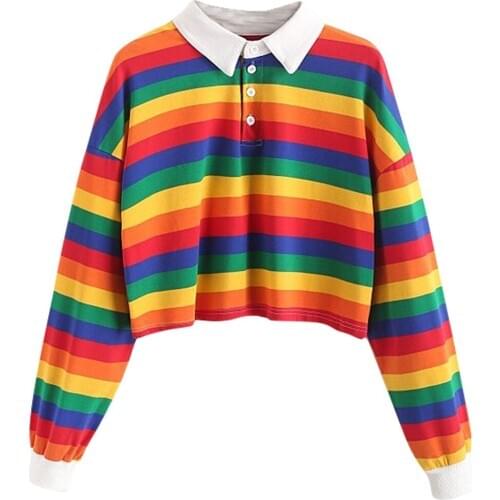 Womens Color Stripe Button Long Sleeve Pullover Hoodies Sweatshirt Pullover Jumper Hoodies Sweatshirt Women Poleron Mujer C30817