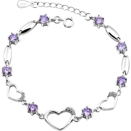Fashion Women Jewelry Bracelet 925 Sterling Silver Bracelet Bangles Lady Silver Heart Shape Bracelets Women Silver Gifts Friends