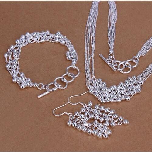 Wedding women Christmas gifts retro charms lady bead necklace bracelets Earrings fashion women Silver color jewelry sets S137