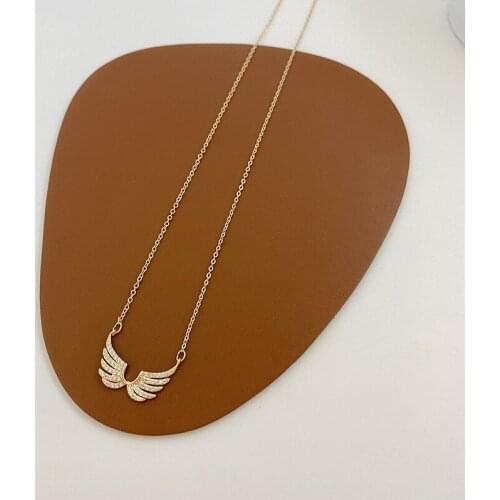 Minar Delicate Full Shinning Rhinestone Simulation Wing Pendant Necklace for Women Girls Gold Color Thin Chain Necklace Jewelry