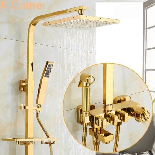 Gold Digital Bath Shower Set Bathroom Hot Cold Mixer Thermostatic Shower System Wall Mount SPA Rainshower Faucet Bathtub Grifos
