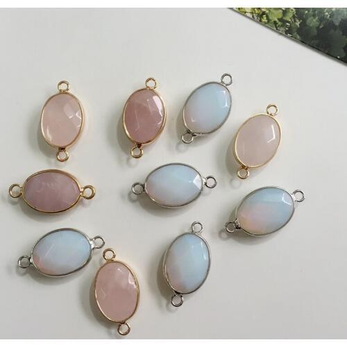 15*27MM 5Pcs/lot Oval Natural White & Pink Quartz Crystal Beads Pendant Jewelry Charms Beads
