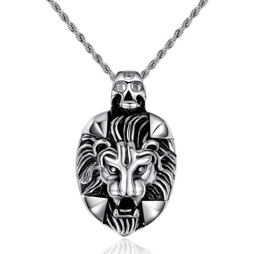 2018 Punk Men Real Collier Collares Maxi Necklace Fashion For Lion Head Pendant Mens Jewelry Stainless Steel Retro Jewellery