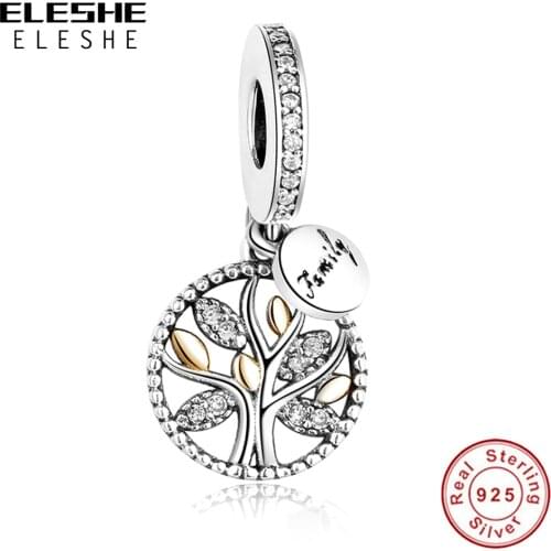 3 Colors Real 925 Sterling Silver Family Tree Dangle Charm Beads Fit Original Bracelet Authentic Luxury DIY Jewelry