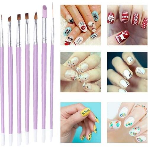 7 PCS Nail Drawing Pen Extension Builder Nail Carving Manicure Nail Brush Set UV Gel Powder Tool Acrylic Nail Beauty Tool