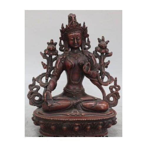 RHS0129 9" China Tibet Bronze Buddhist Lotus 7 Eyes White Tara Goddess Buddha Statue
