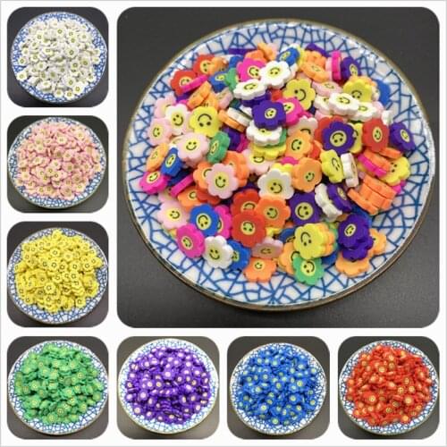 50pcs/Lot 10mm Clay Slices Sunflower Smiley Shape Polymer Clay Beads For Jewelry Making DIY Handmade Accessories Nail Art