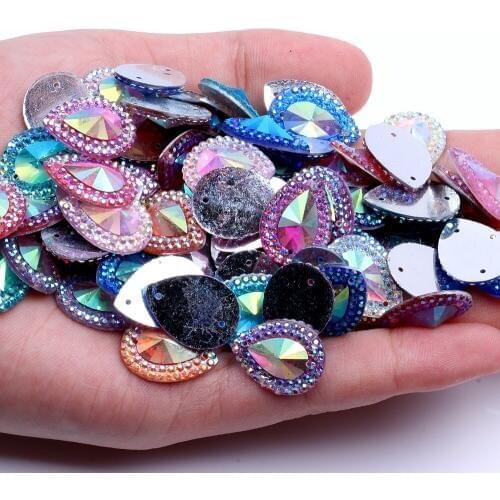 Tear Drop Flatback Sew On Beads 13x18mm 40pcs 8 Colors Resin Rhinestones Appliques For Wedding Dress Accessories
