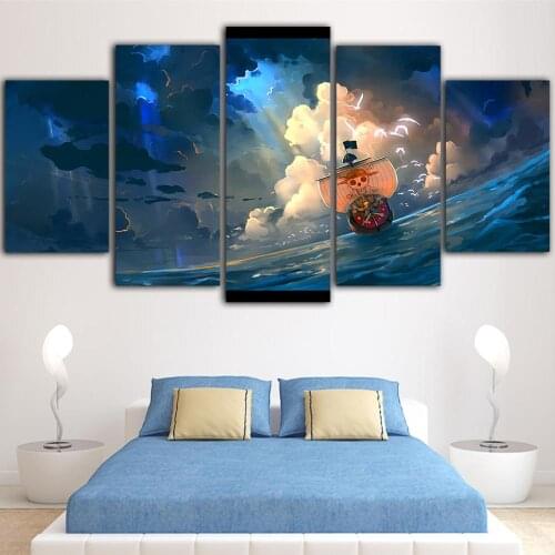 Home Decor Canvas One Piece Print Posters Pirate Ship Painting Modern Wall Art Japanese Anime Living Room Modular Picture Frame