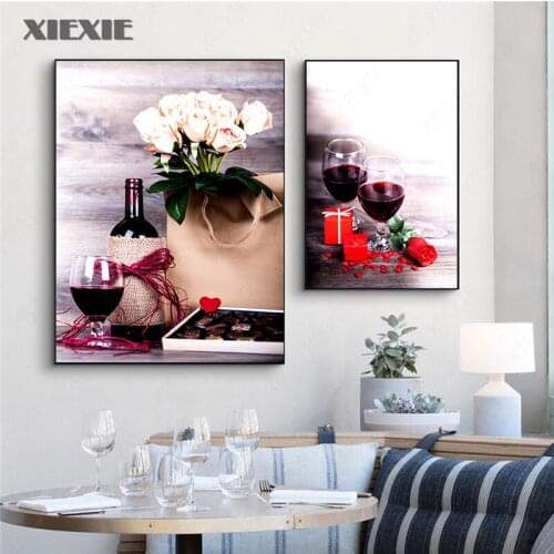 Kitchen Poster Red Wine and Bottle Drink Canvas Painting Print Wall Art Picture Refectory Restaurant Home Decoration Pictures