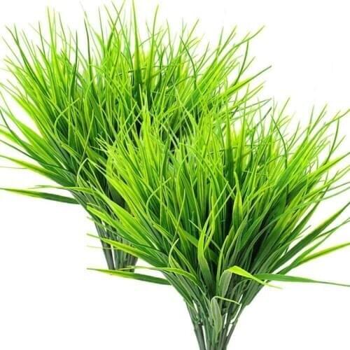 8 Pcs Artificial Outdoor Plants, Fake Plastic Greenery Shrubs Wheat Grass Outdoor Window Box Verandah Hanging Planter Indoor Out