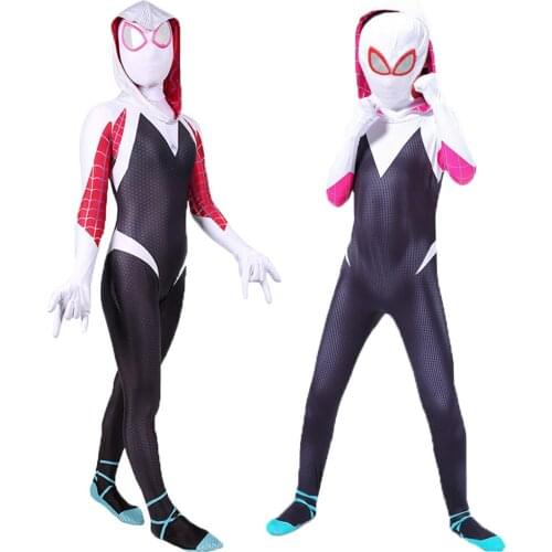 Halloween Adult Kids Gwengirls Spider Hat Mask Super Heroes Female Costume Woman Cosplay Zentai Suits Birthday Party Bodysuit
