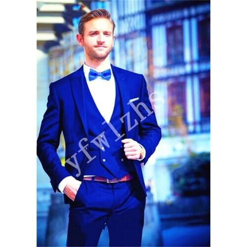 Handsome One Button Groomsmen Peak Lapel Groom Tuxedos Wedding Dress Men Suits Blazer Prom Dinner (Jacket+Pants+Tie+Vest) A892