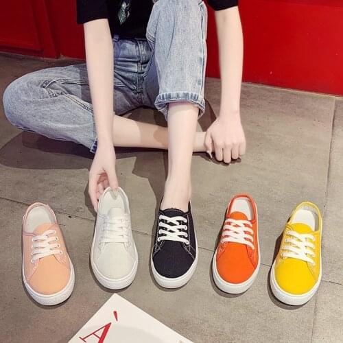 Summer Lace-up Canvas Shoes Half Slippers Without Heel Round Toe Sneakers Lazy Shoes Shoes for Women Sneakers Tenis Feminino
