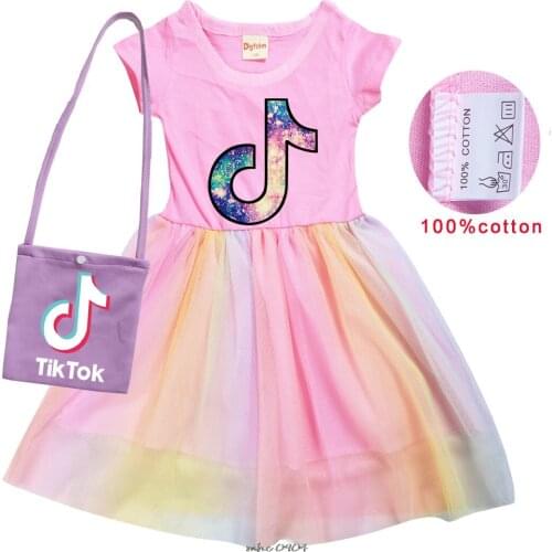 Tik Tok Toddler Girl Dress Summer Kids Clothes Leisure Princess Dress +Bag Cartoon Tutu Dresses Halloween Party Costume
