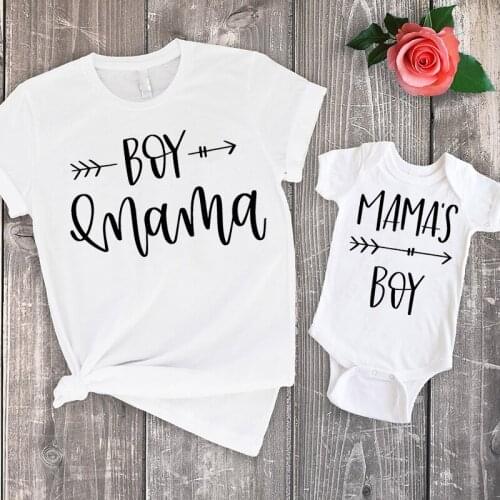 Summer Shirts Mama Little Boy Baby Bodysuit Rompers + Mommy Tshirt Set 1pcs Mom and Son Matching Clothes Family Look