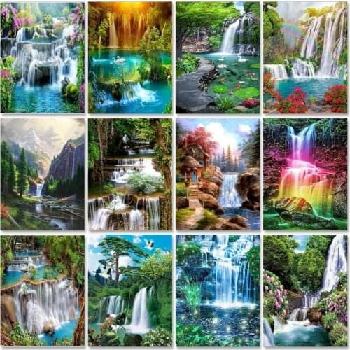 RUOPOTY Waterfall Paint By Number Canvas Painting Kits Landscape DIY Oil Painting By Numbers Wall Art Unique Home Decor Gift