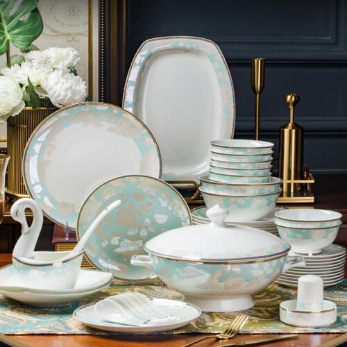 60 Heads Jingdezhen Ceramic Dinner Kitchen Tableware Plate Dish Bowl Dinnerware Set Kitchen Tableware Ceramics Dinnerware Set