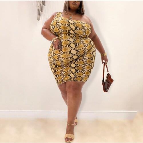 New Summer Dresses Oversize 4XL 5XL Bodycon Printed One Shoulder Sexy Evening Night Club Wear Vestidos Mujer Dress 2021 Summer