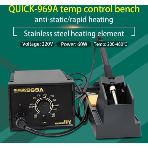 Quick 969A Soldering Station Repair Mobile Phone Maintenance Knob Thermostat Thermostat Lead-free Soldering Iron 60W Rework