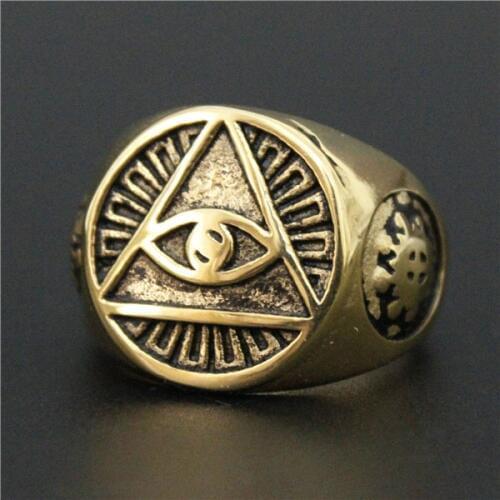 Drop Ship Size 7-14 Cool The One Ring All Seeing Eyes 316L Stainless Steel Man Fashion Golden God Eye Ring