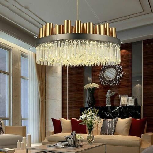 Salon Led Round Crystal Chandeliers G9 Led luminaria Gold Restaurant Bar lighting Living Room pendant Chandeliers led lustre