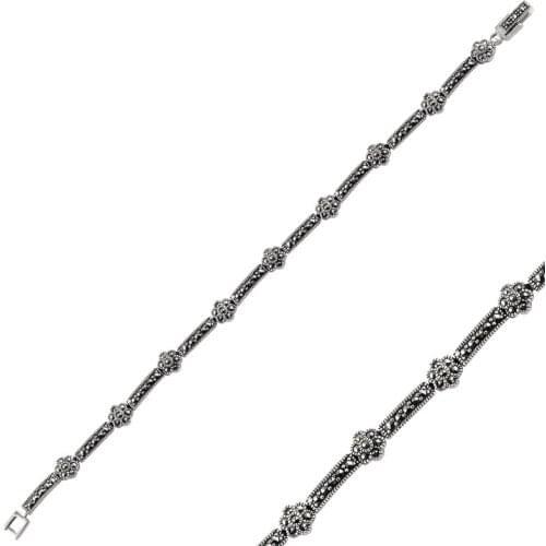 Silver 925 Sterling Flower Marcasite Gemstone Bracelet