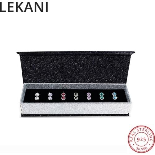 7 Pairs Crystals From Swarovski Simple Round Stud Earrings S925 Silver For Women Men Unisex Piercing Daily Accessories Gift Box