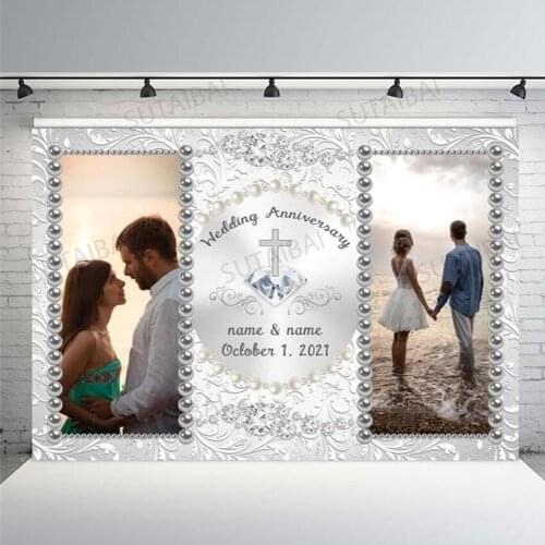 Wedding Flower Background Decorations Diamond Cross Marriage Banner Photography Pearl Photo Custom Backdrop Photocall Photos