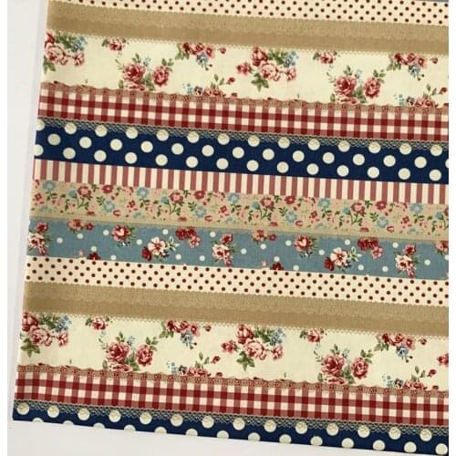 Retro flowers Striped rose dots 100% Cotton Fabric Brand New Stripe Flowers Printed Sewing Cloth Dress Clothing Textile Tissue