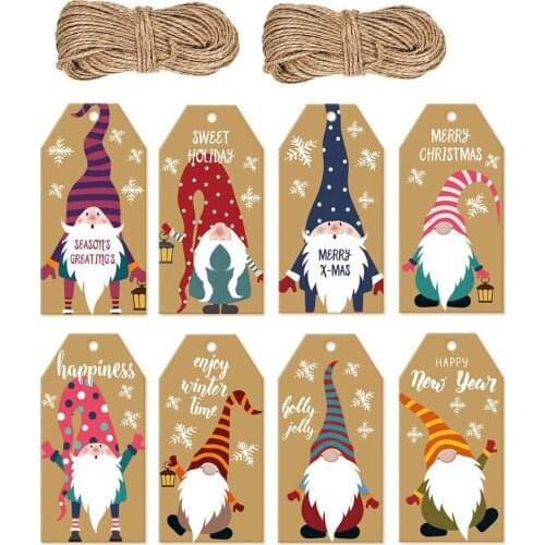 Party Decor Kraft Paper Gift Tags Merry Christmas Cards Gift Label Tag with Rope Santa Christmas Tree Ornaments Hang Tag 100pcs