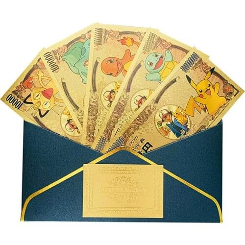 Japanese Anime Peripheral Pokemon Elf Pokemon Pikachu Gold Foil Gift Plastic Souvenir Banknote Collection Christmas Gift