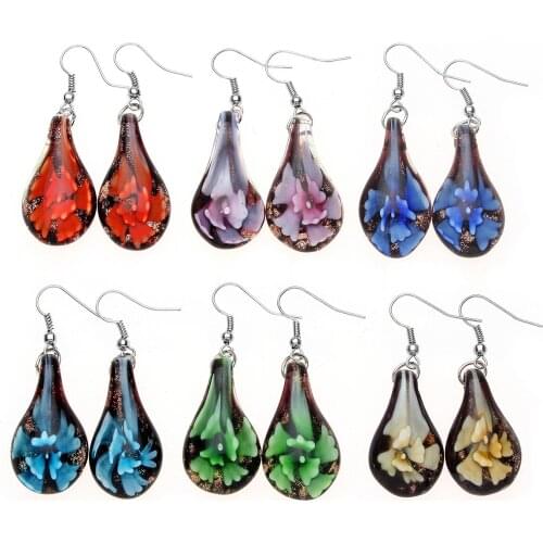 Yingwu Wholesale 6 Pairs Lot Mix Color Fashion Waterdrop Lampwork Glass Earrings,Fashion Murano Earring & Hook Earring