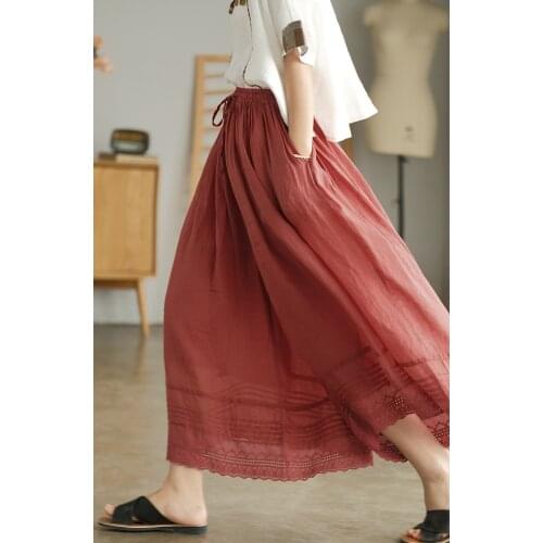 New Women Skirts Summer 21 Sweet Style Solid Color Loose Drawstring Lace Female Wide Leg Pants Full Length Simple Fashion